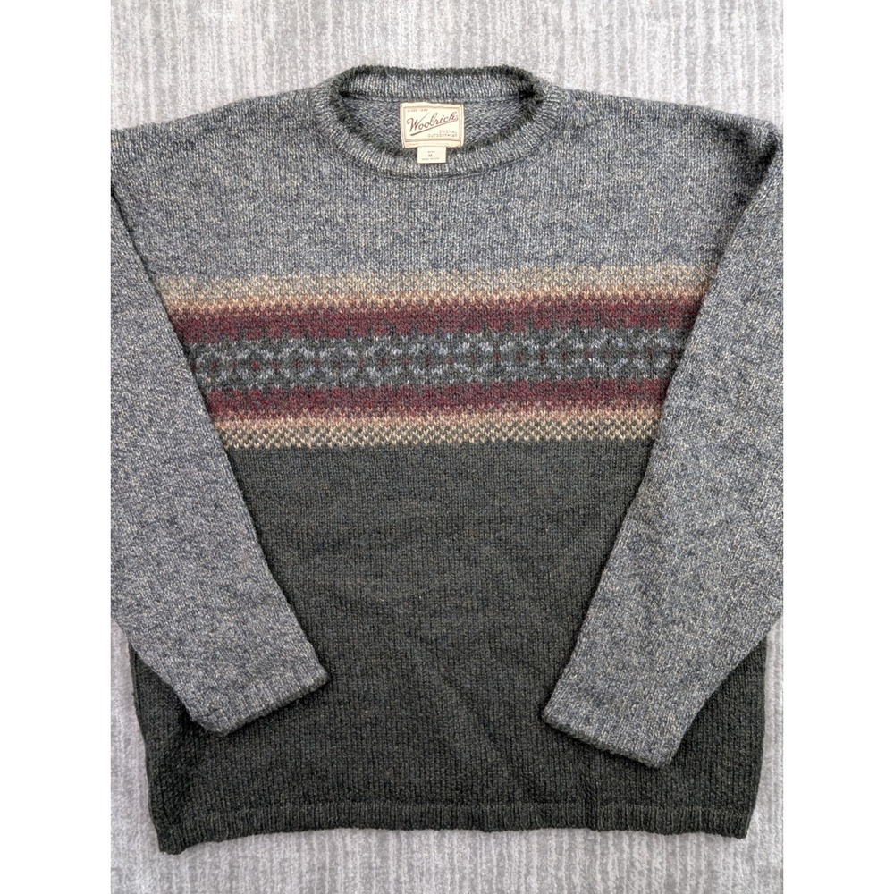 Vintage 90s Woolrich Crewneck Sweater Fair Isle Wool Men's Medium Made In USA